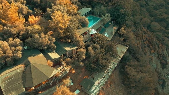 Aerial view of the hotel in the forest