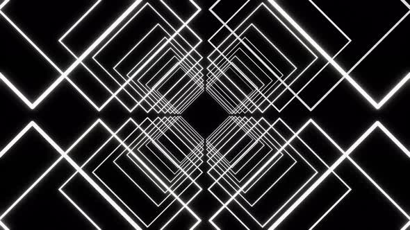 White Led Neon Squares Tunnel on Dark Background Seamless Animation alt
