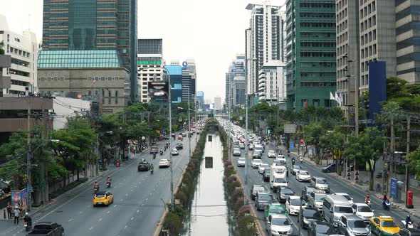 Street Traffic in Bangkok Downtown, Traffic Jam at Day Rush Hour alt