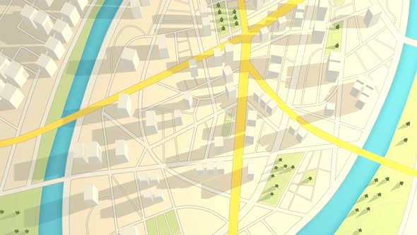 White, abstract gps city map with the 3d representation of skyscrapers and trees alt