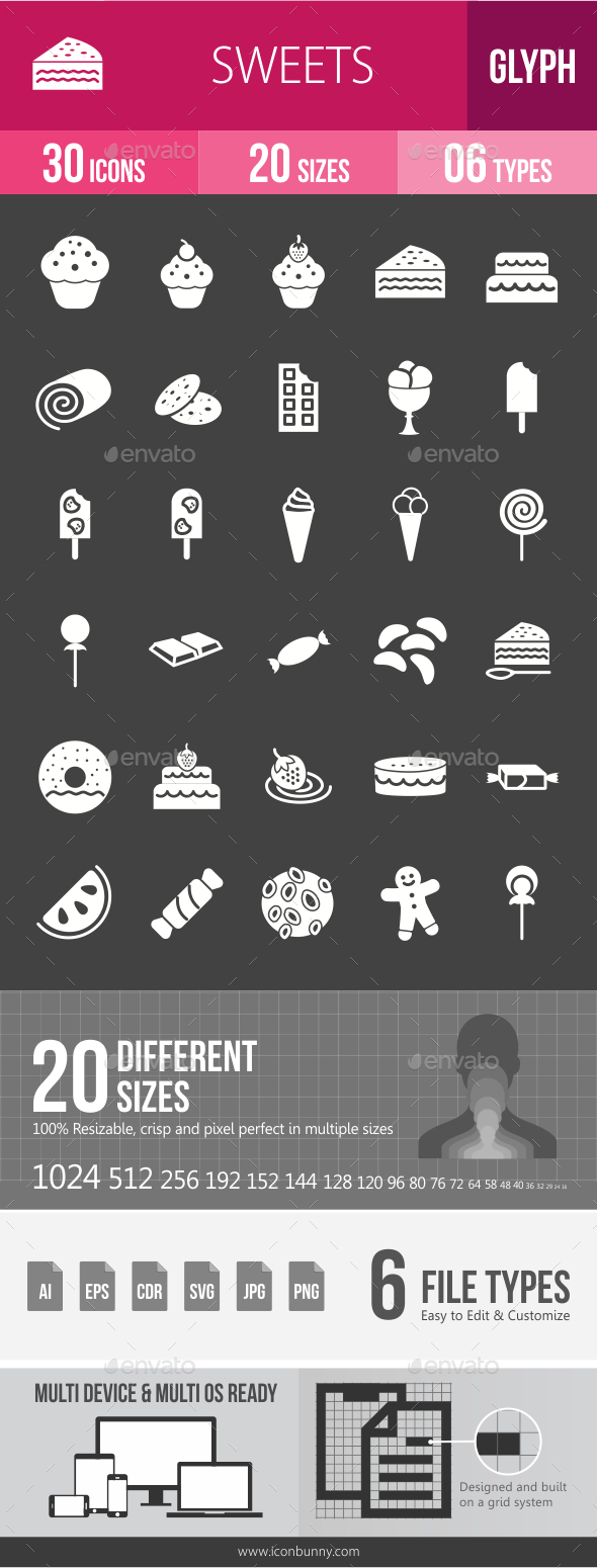 Sweets Glyph Inverted Icons - Icons