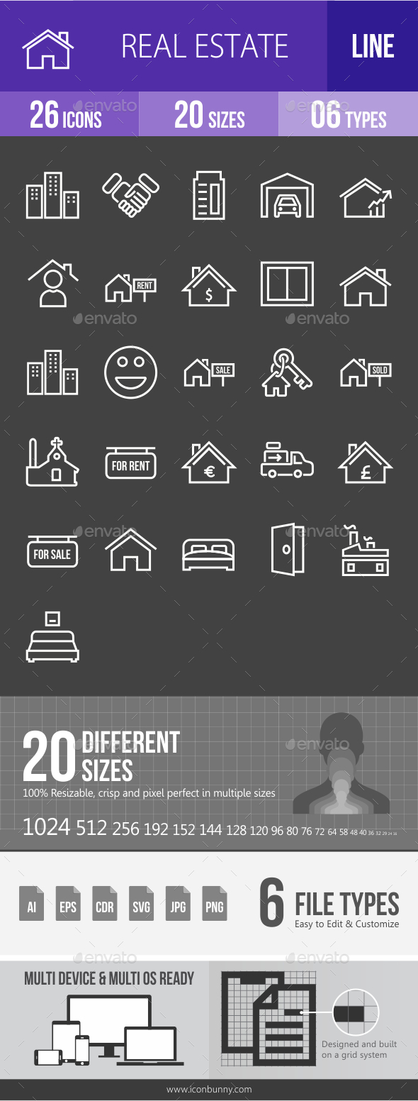 Real Estate Line Inverted Icons - Icons