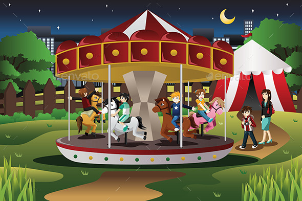 Kids on Merry Go Round - People Characters