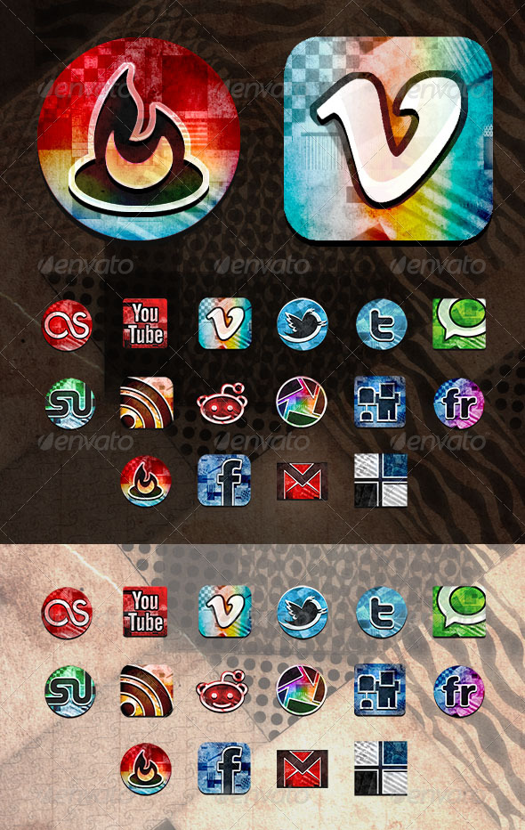 Vintage grunge social media icons set - Web Icons