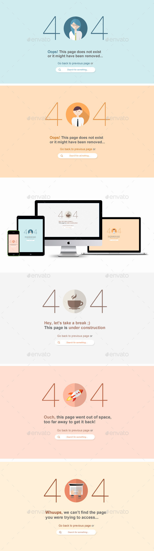 Flat 404 Error Web Pages - 5 Items - PSD - 404 Pages Web Elements