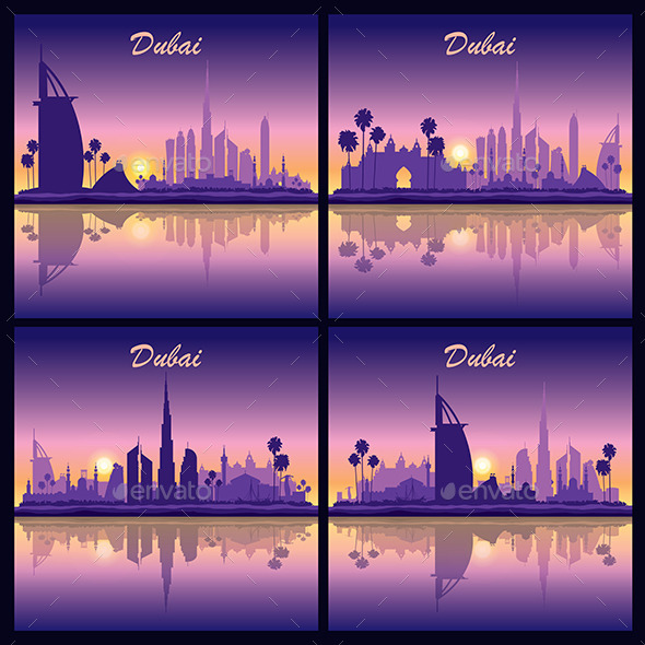 Dubai Skyline Silhouette Backgrounds - Backgrounds Decorative