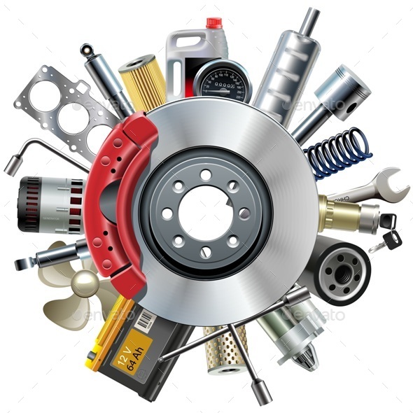 Vector Car Spares Concept with Disk Brake - Industries Business