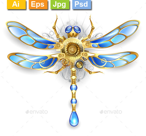 Mechanical Dragonfly on a White Background - Monsters Characters