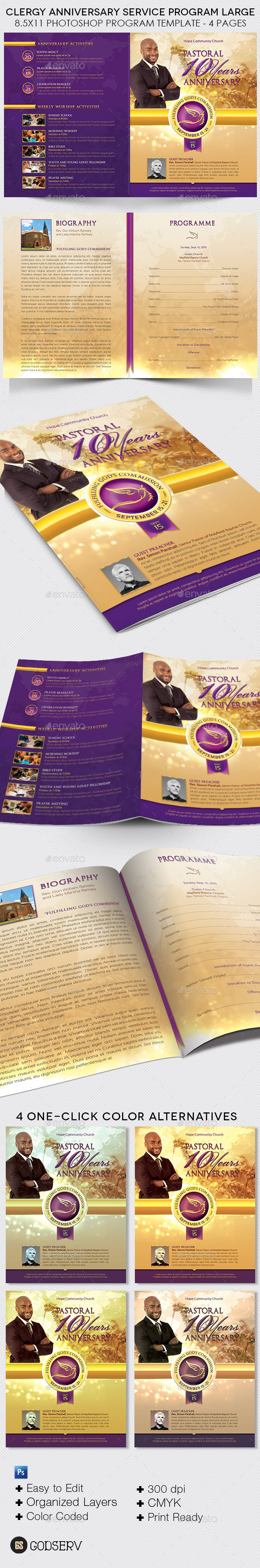 Clergy Anniversary Service Program Large Template - Informational Brochures