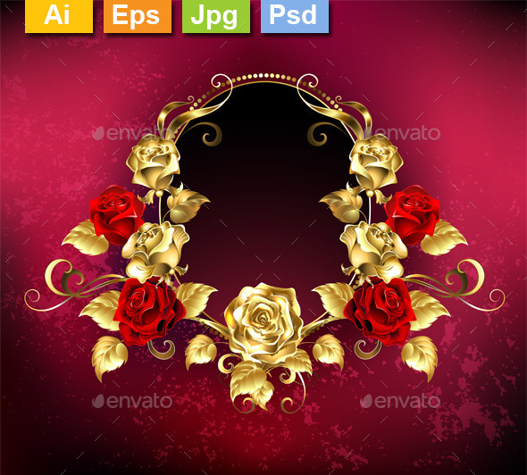 Oval Banner with Roses - Borders Decorative
