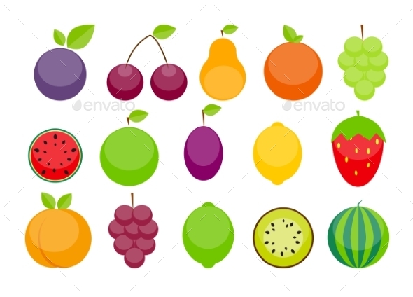 Apple, Orange, Plum, Cherry, Lemon, Lime - Objects Vectors