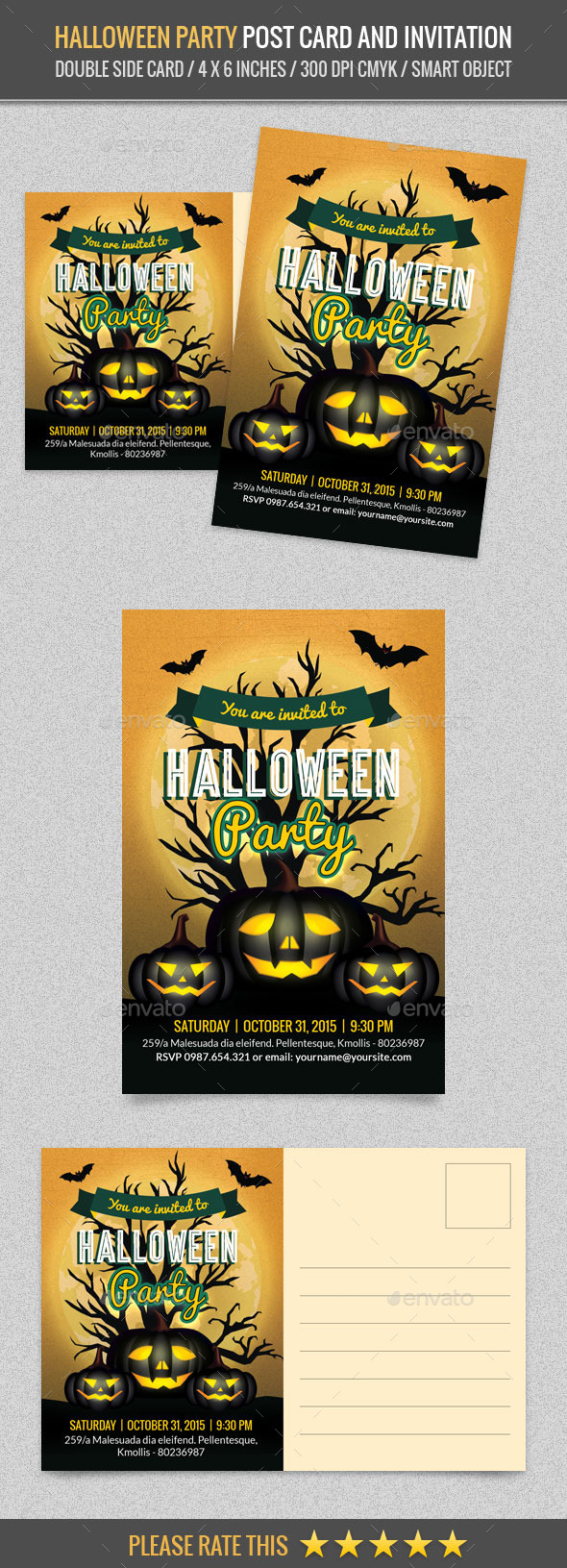 Halloween Party Post Card Template - Cards & Invites Print Templates