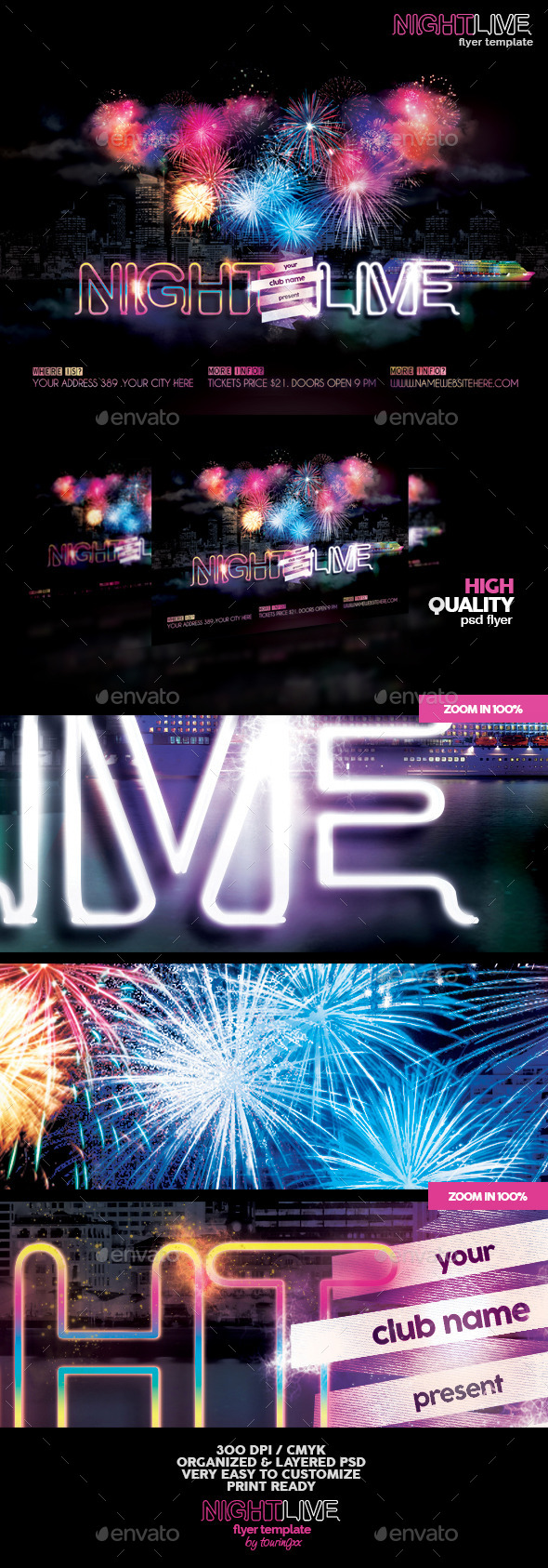 Night Live Flyer Template - Flyers Print Templates