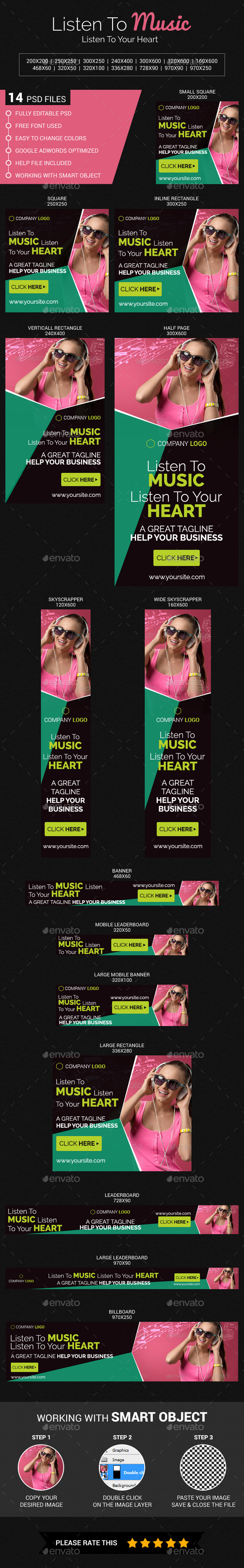Listen To Music - Banners & Ads Web Elements