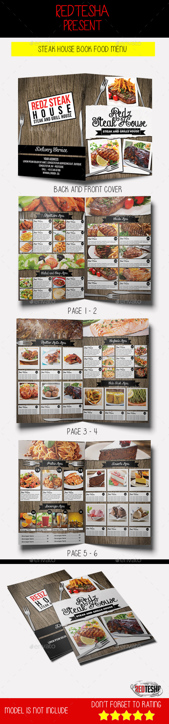 Steak House Book Food Menu - Food Menus Print Templates