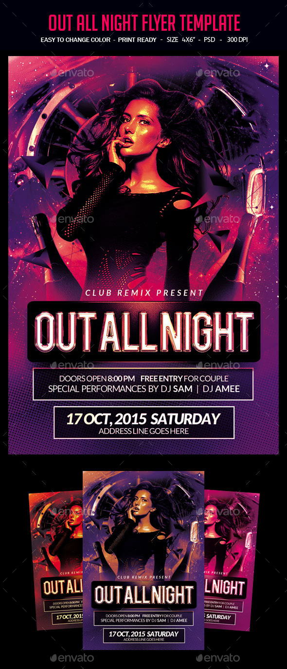 Out All Night Flyer Template - Clubs & Parties Events