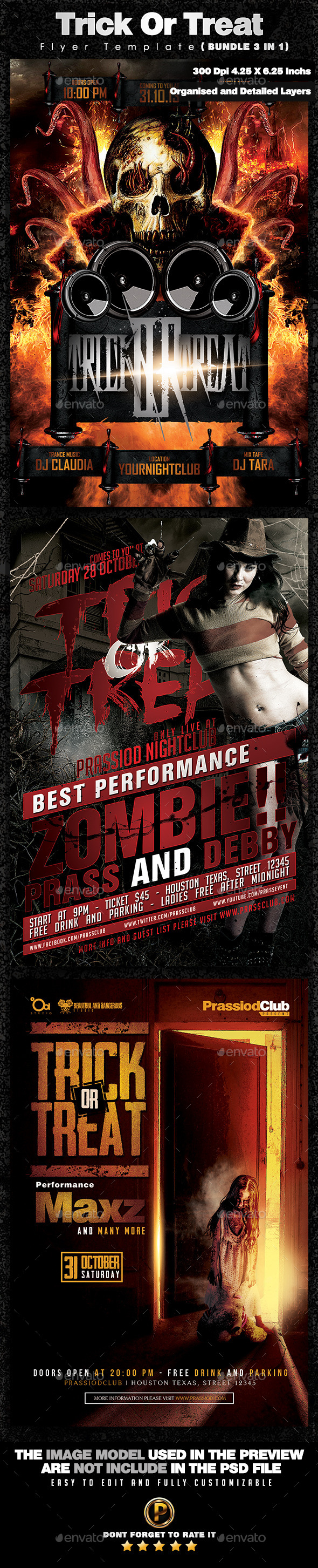 Trick Or Treat Flyer Template - Bundle 3 In 1 - Clubs & Parties Events