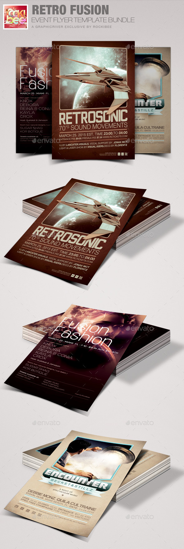 Retro Fusion Event Flyer Template Bundle - Events Flyers