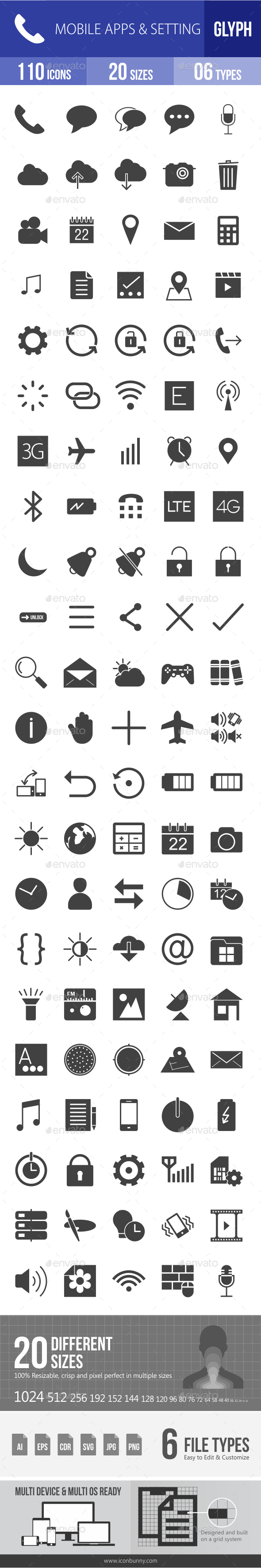 Mobile Apps & Settings Glyph Icons - Icons