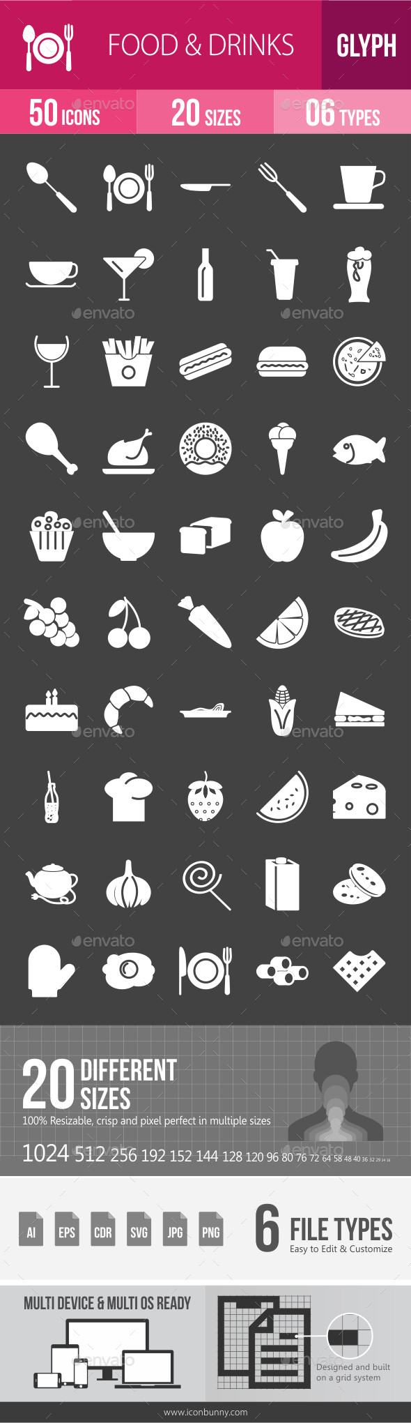 Food & Drinks Glyph Inverted Icons - Icons