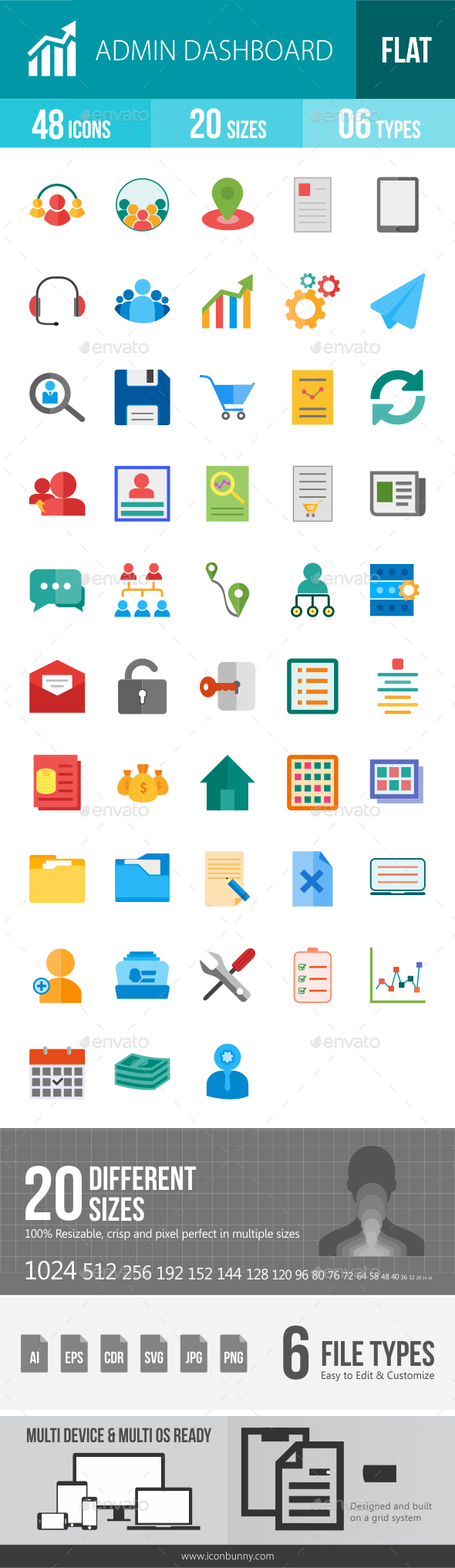 Admin Dashboard Flat Multicolor Icons - Icons