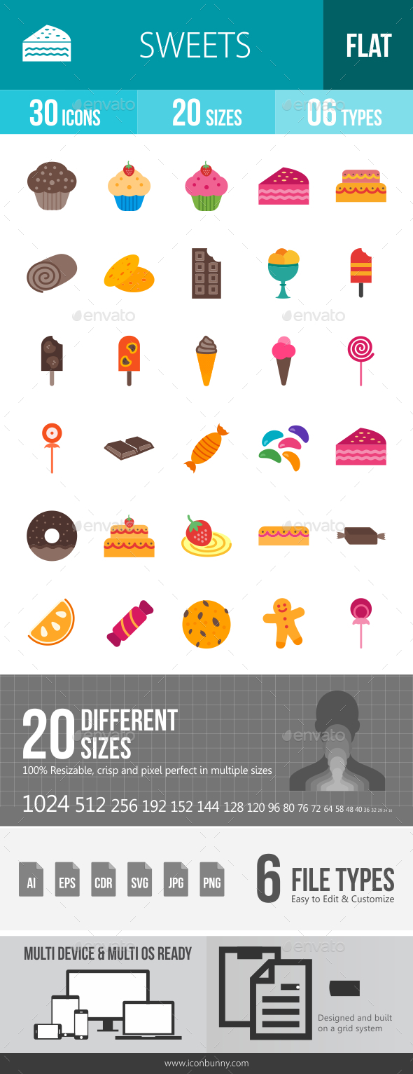 Sweets Flat Multicolor Icons - Icons
