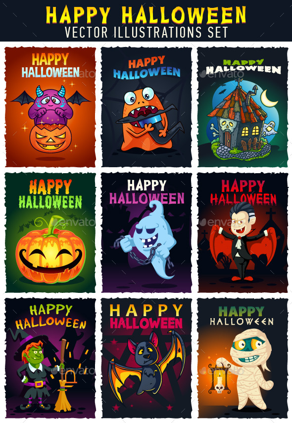 Happy Halloween Illustrations Set Happy Halloween Illustrations Set