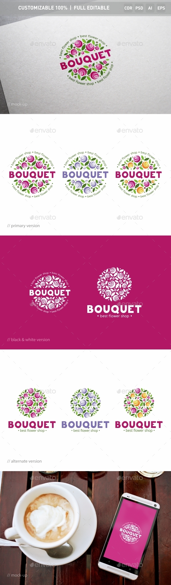 Bouquet of Flowers Logo Template - Nature Logo Templates
