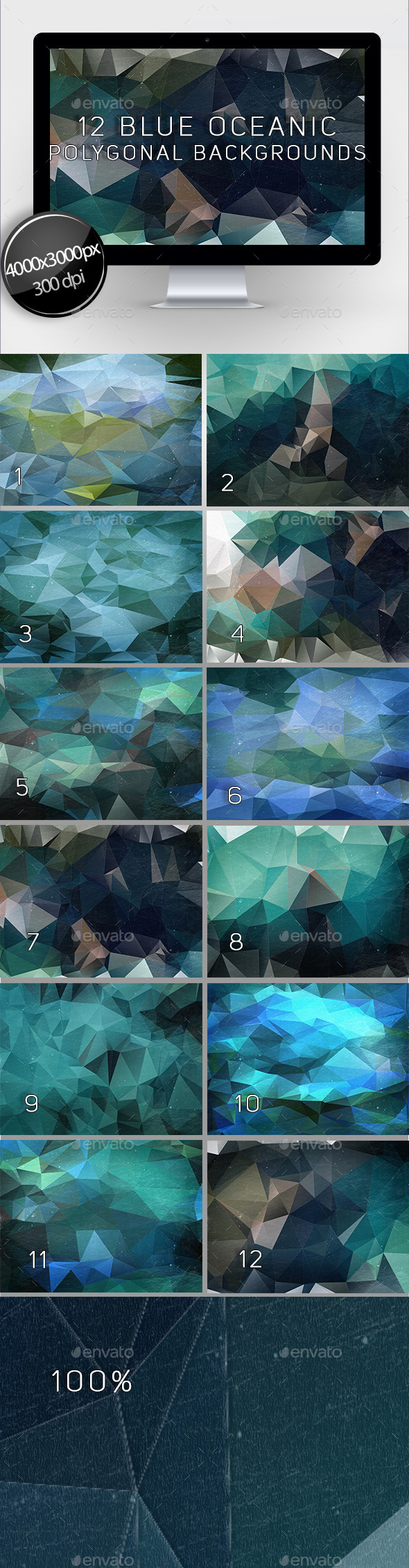 12 Blue Oceanic Polygonal Backgrounds 12 Blue Oceanic Polygonal Backgrounds