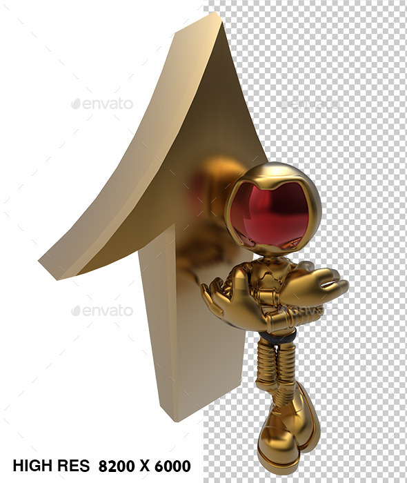 3D Golden Astronaut Tell Up Direction Arrow - Characters 3D Renders