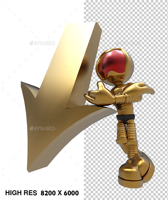 3D Astronaut Tell Down Direction Arrow - Characters 3D Renders