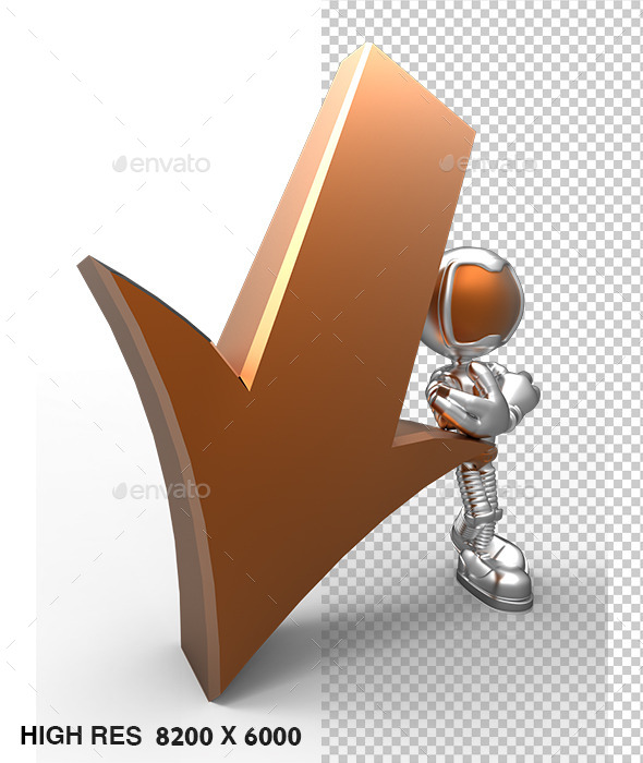 3D Silver Astronaut Tell Direction Arrow Down - Characters 3D Renders