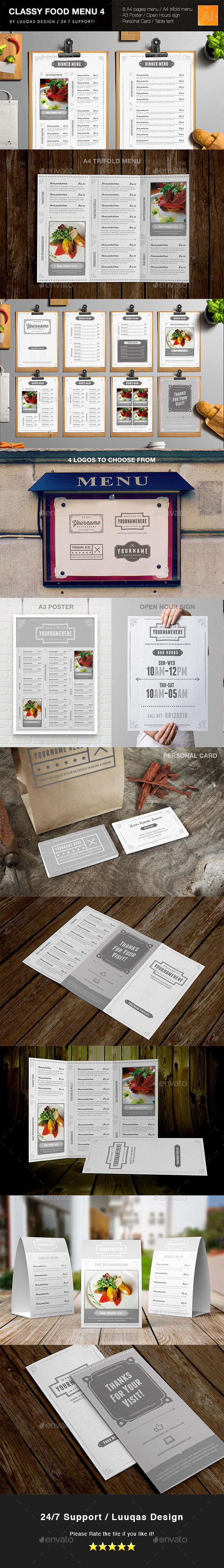 Classy Food Menu 4 - Food Menus Print Templates