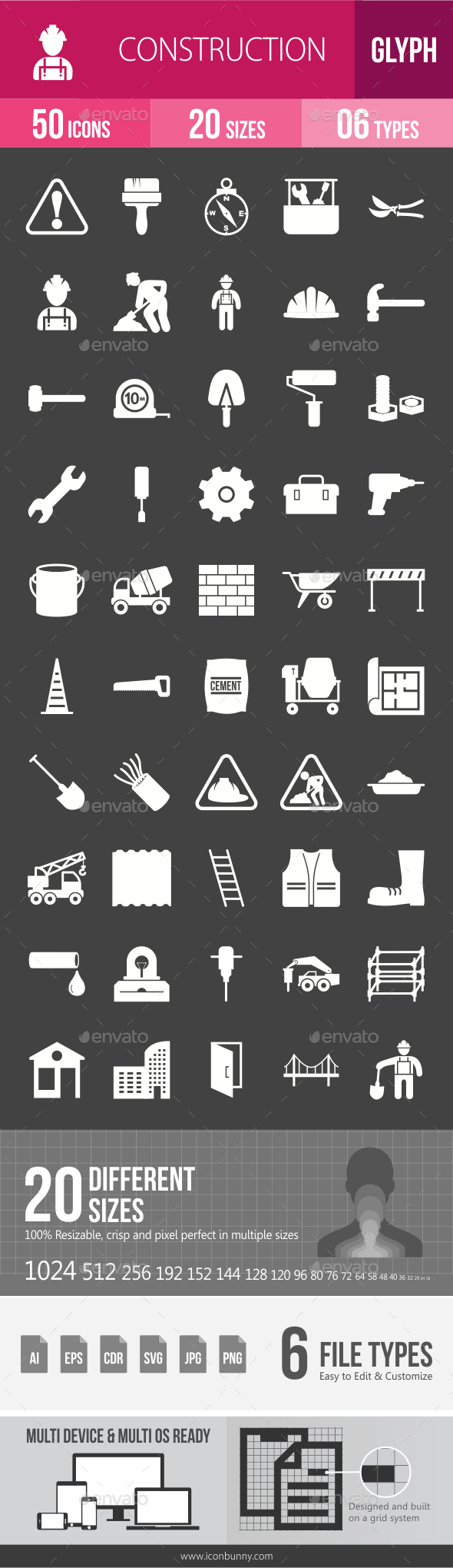 Construction Glyph Inverted Icons - Icons