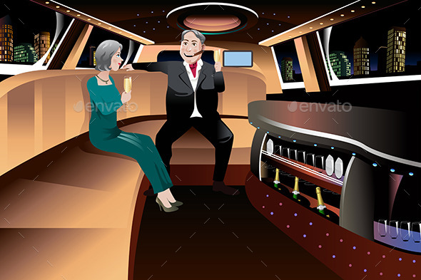 Retired Couple in a Limousine - People Characters