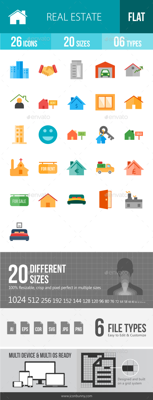 Real Estate Flat Multicolor Icons - Icons