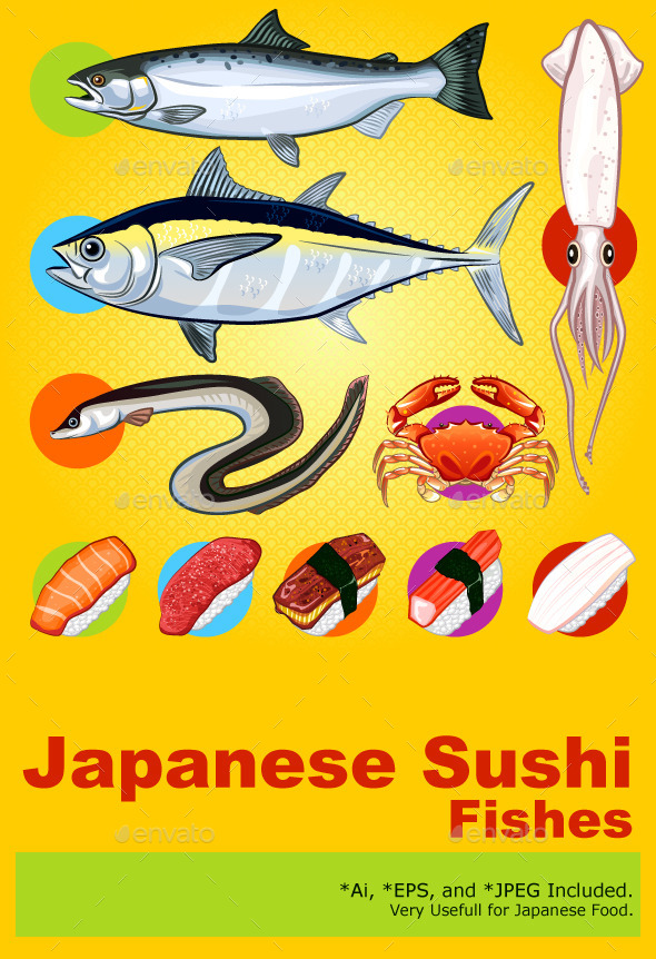 Japanese Sushi Fishes Sashimi - Food Objects