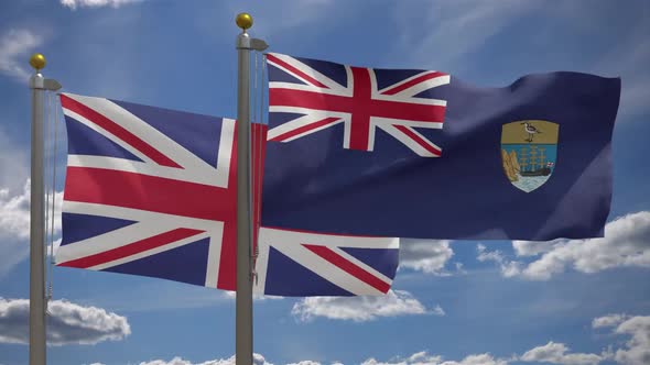 United Kingdom Flag Vs Saint Helena Flag On Flagpole alt