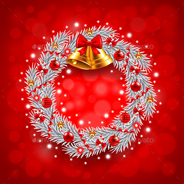 White Christmas Wreath on Red Background - Christmas Seasons/Holidays