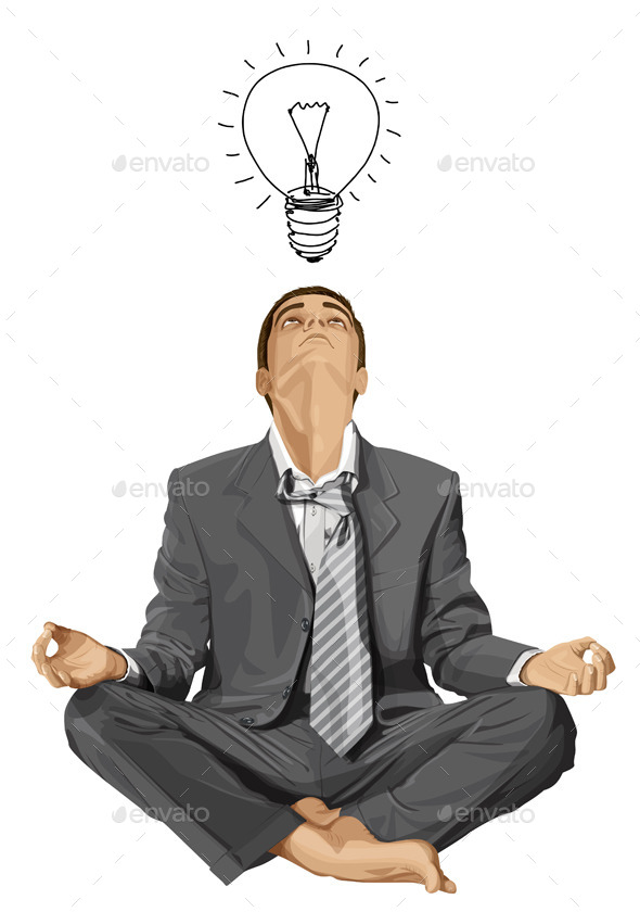 Businessman in Lotus Pose Meditating - People Characters