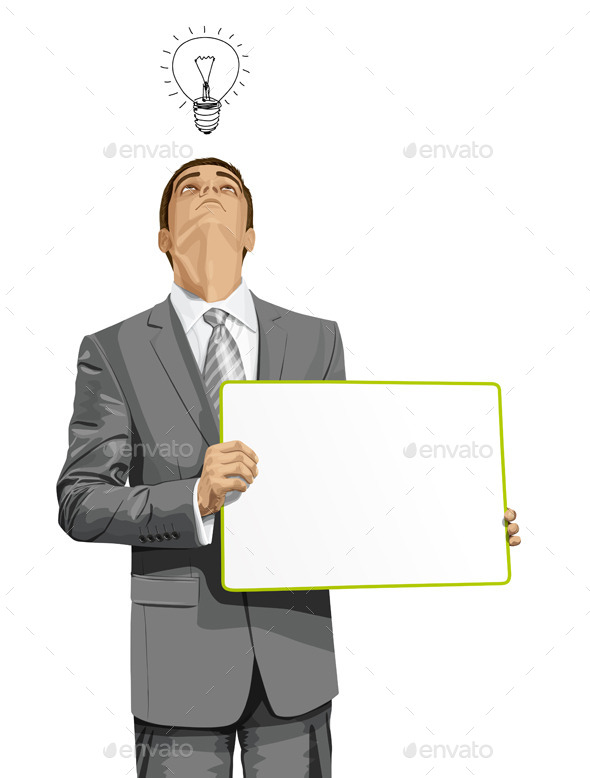 Business Man with Empty Write Board - People Characters
