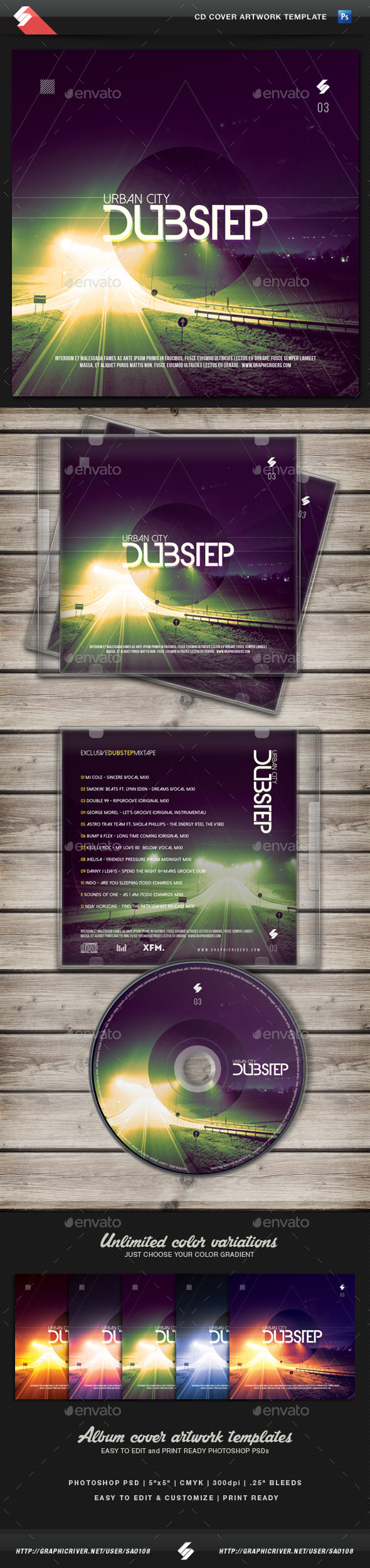 Urban City Dubstep vol.3 - CD Cover Template - CD & DVD Artwork Print Templates