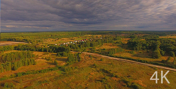 Beautiful Summer Green Forest, Road and Village. alt