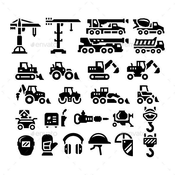 Set Icons of Construction Equipment - Man-made objects Objects