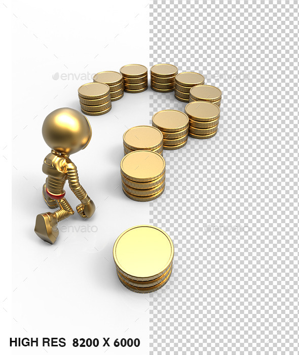 3D Golden Astronaut Question Mark Coins - Characters 3D Renders