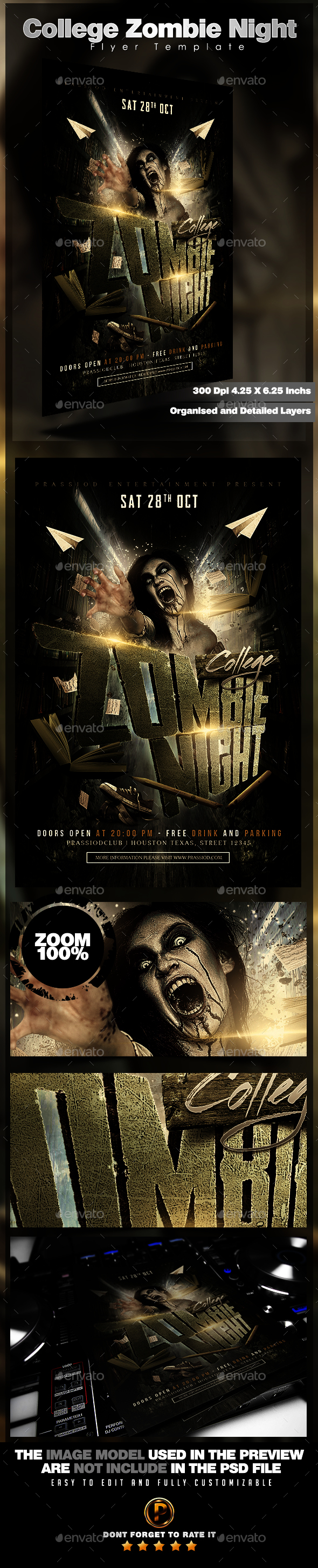 College Zombie Night Flyer Template - Events Flyers