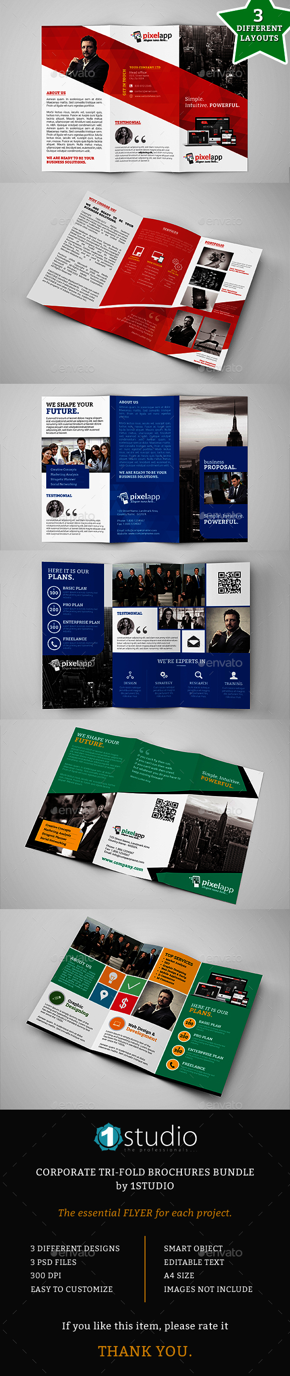 Corporate Trifold Brochures Bundle 3 in 1 Corporate Trifold Brochures Bundle 3 in 1