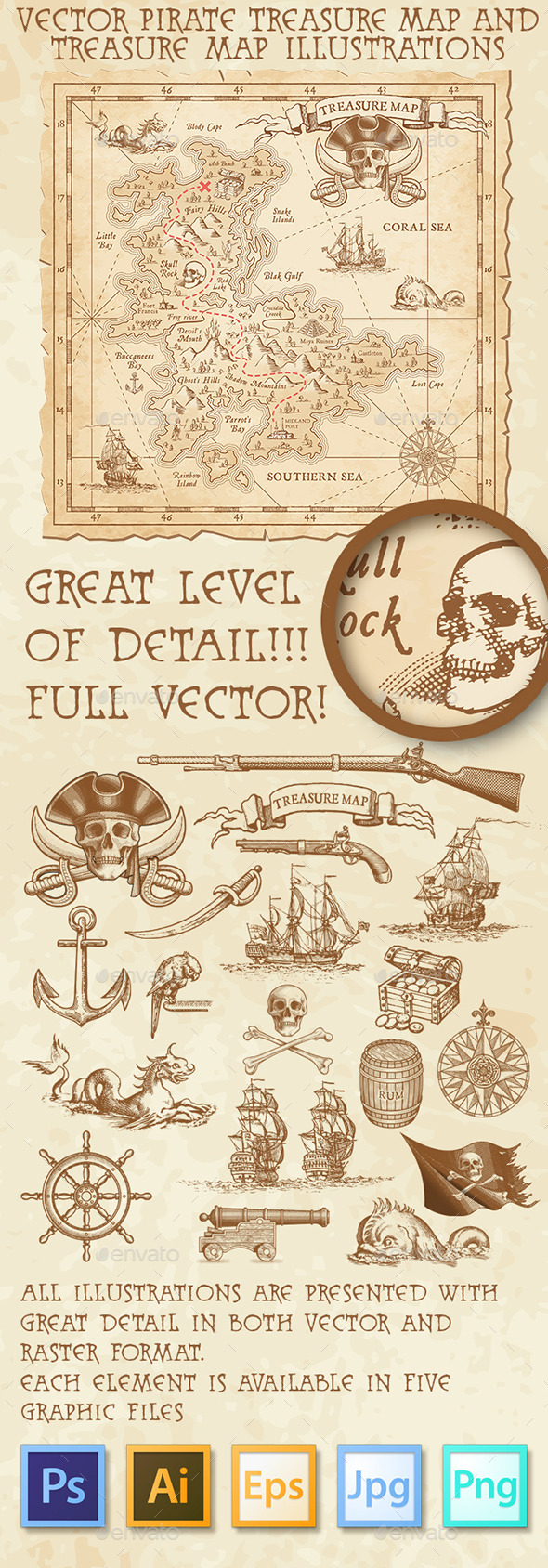 Pirate Treasure Map and Illustrations - Miscellaneous Conceptual