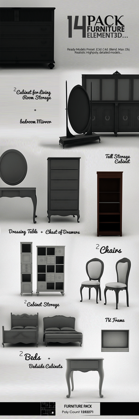 Pack Furniture 3D - 3Docean 13003310