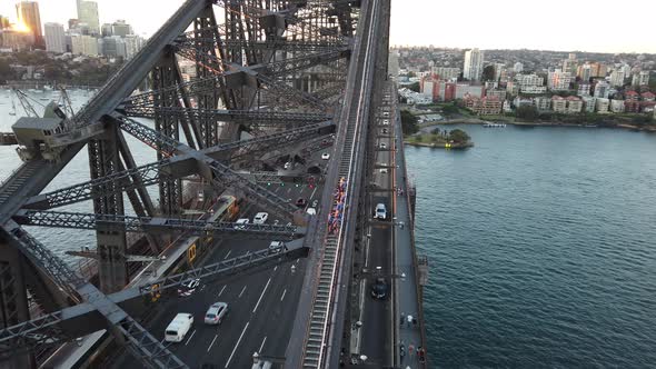 Sydney Harbour Bridge Aerial View with Bridge Climbers and Traffic